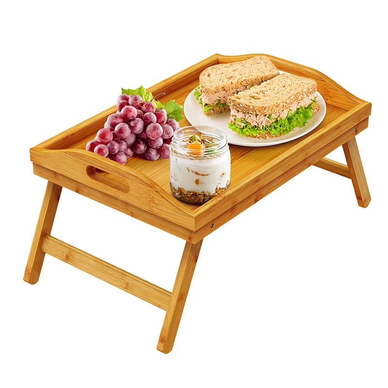 Bamboo Bed Tray Table Foldable Leg Laptop Office Desk Snack Tray with Feet Folding Tray Tea