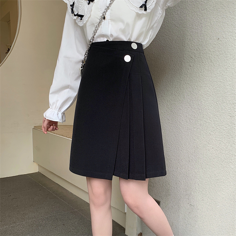 百褶裙女生款女夏季百搭A字裙大码包臂遮肚子中裙不规则半身裙裤|undefined