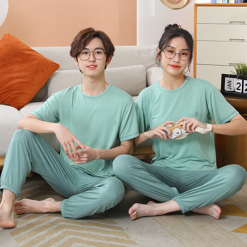 Wholesale summer children's home wear suit medium and large children's short-sleeved trousers two-piece set solid color night fluorescent in stock