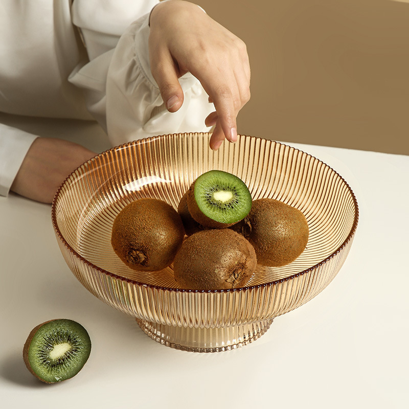 Behanmei Light Luxury Tall Glass Fruit Plate Living Room Home Coffee Table Snacks Transparent Fruit Plate Decoration Tray Wholesale