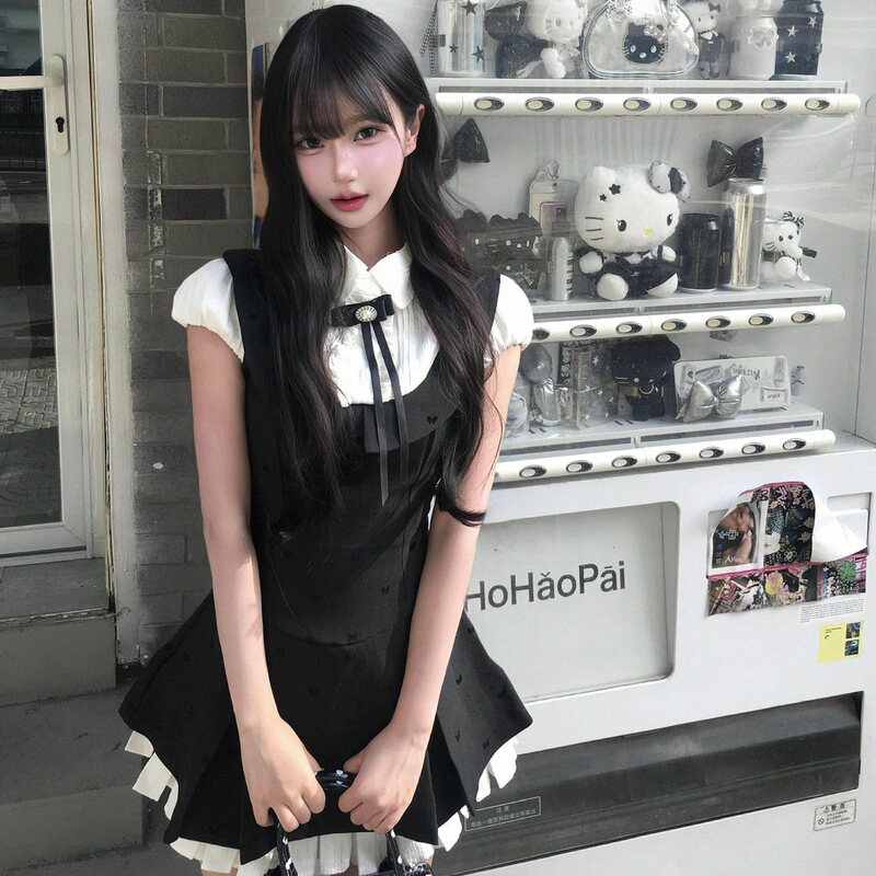 In the Summer, a Very Stylish Waist-Cinching Faux Two-Piece College-Style Dress for Women, Perfect for Petite Figures, Miu-Style Little Black Dress In the Summer, a Very Stylish Waist-Cinching Faux Two-Piece College-Style Dress for Women, Perfect for Petite Figures, Miu-Style Little Black Dress