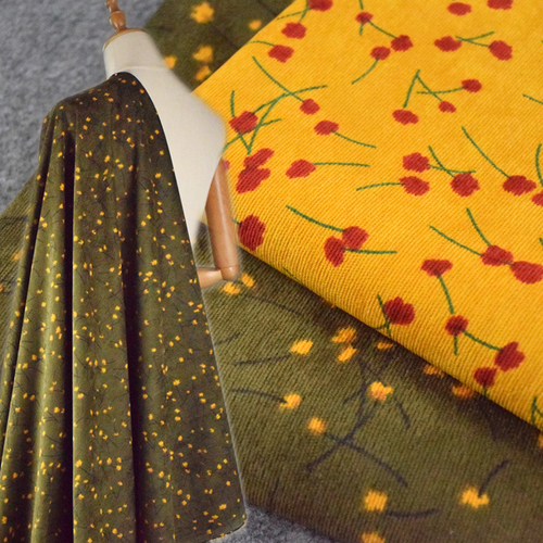 Autumn/Winter New Velour Print Fabric Dress Shirt Coat Pants Fresh Floral Striped Velour Clothing Fabric