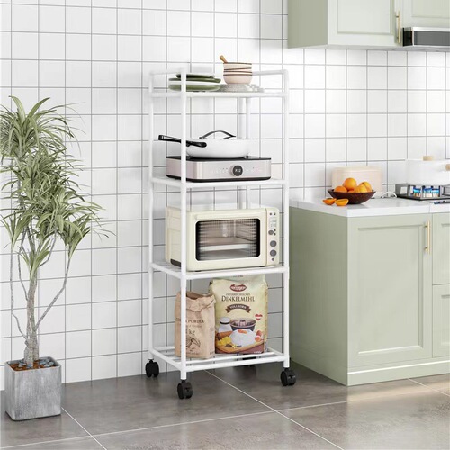 Kitchen multi-layer floor-standing storage rack household movable storage stand integrated wall-mounted steel frame wholesale