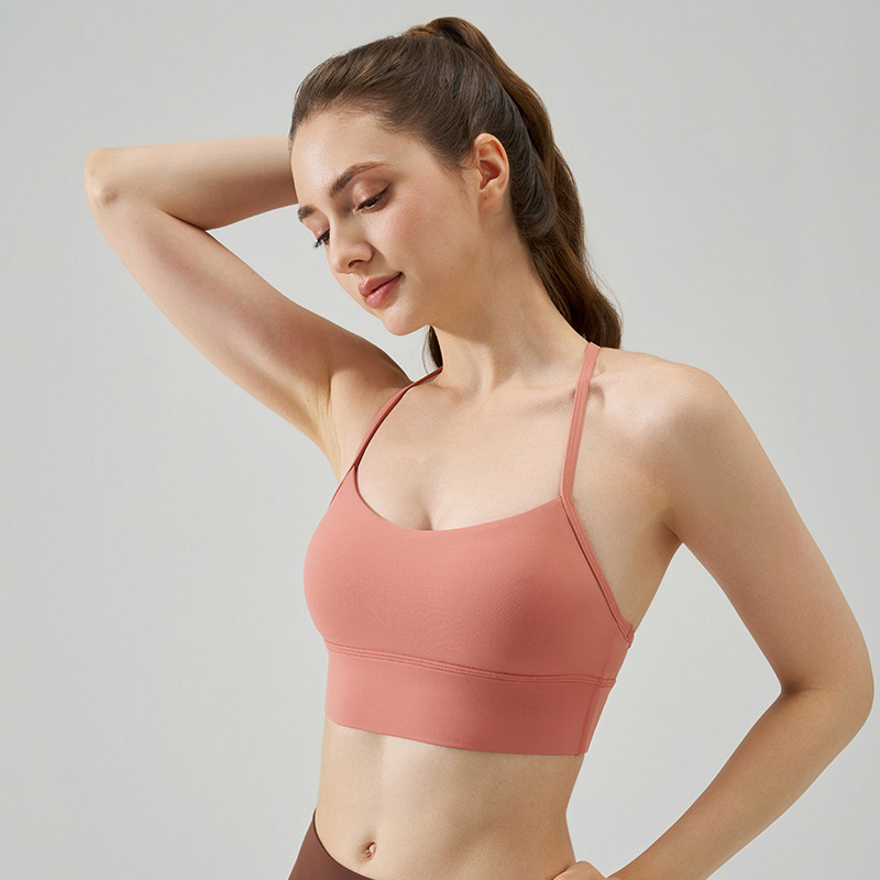Nueva ropa interior deportiva desnuda, belleza sexy femenina, espalda delgada, correa para el hombro, ejercicio, sujetador de yoga estilo chaleco de fuerza media