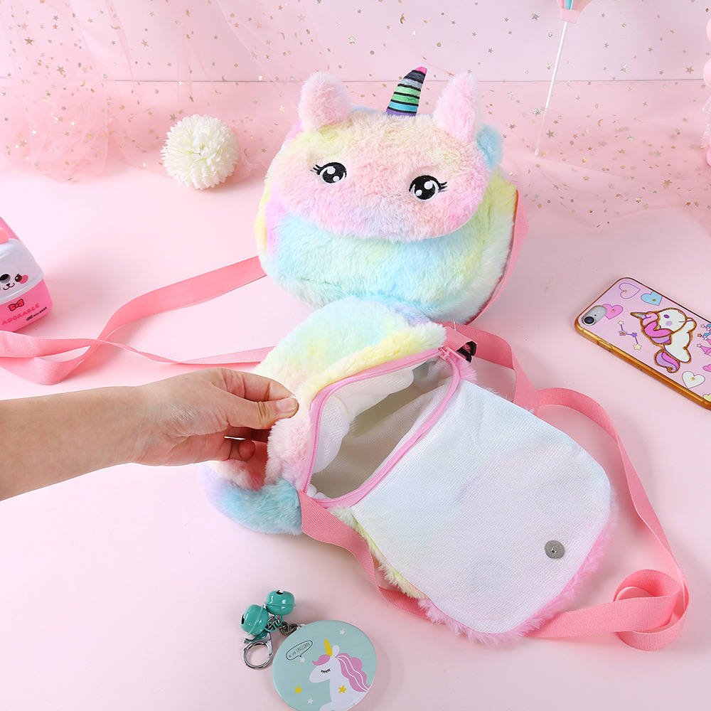 Celebridad en línea pequeña princesa unicornio de peluche hombro Messenger Bag niños chica corazón estilo occidental mochila dibujos animados monedero