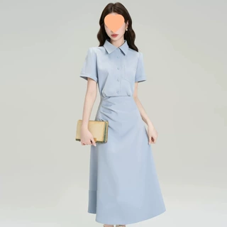 法式polo领掐腰显瘦连衣裙夏季新款教资面试通勤气质衬衫裙