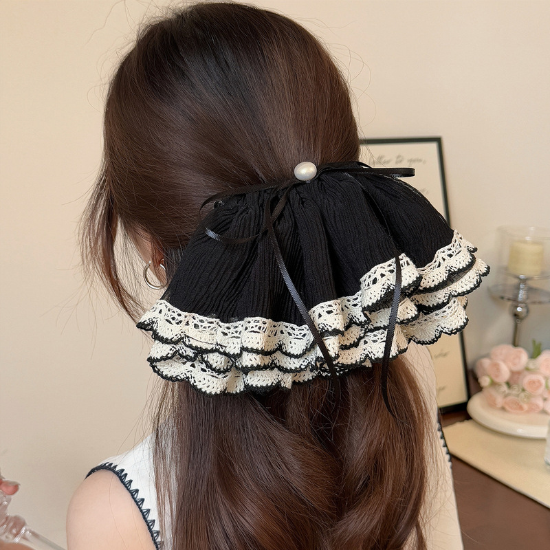 プリーツレースハーフタイヘアスカートヘアピンメッシュ多層甘くて多用途なヘアクリップファッショナブルな夏の春のヘアクリップヘアアクセサリー|undefined