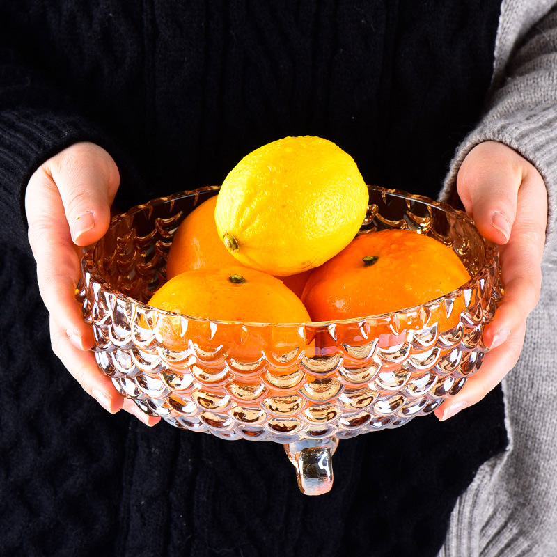 Europa creativa punto ámbar frutas de vidrio frutas bocadillos frutas secas mesa de té decoración escamas de pescado tazón al por mayor