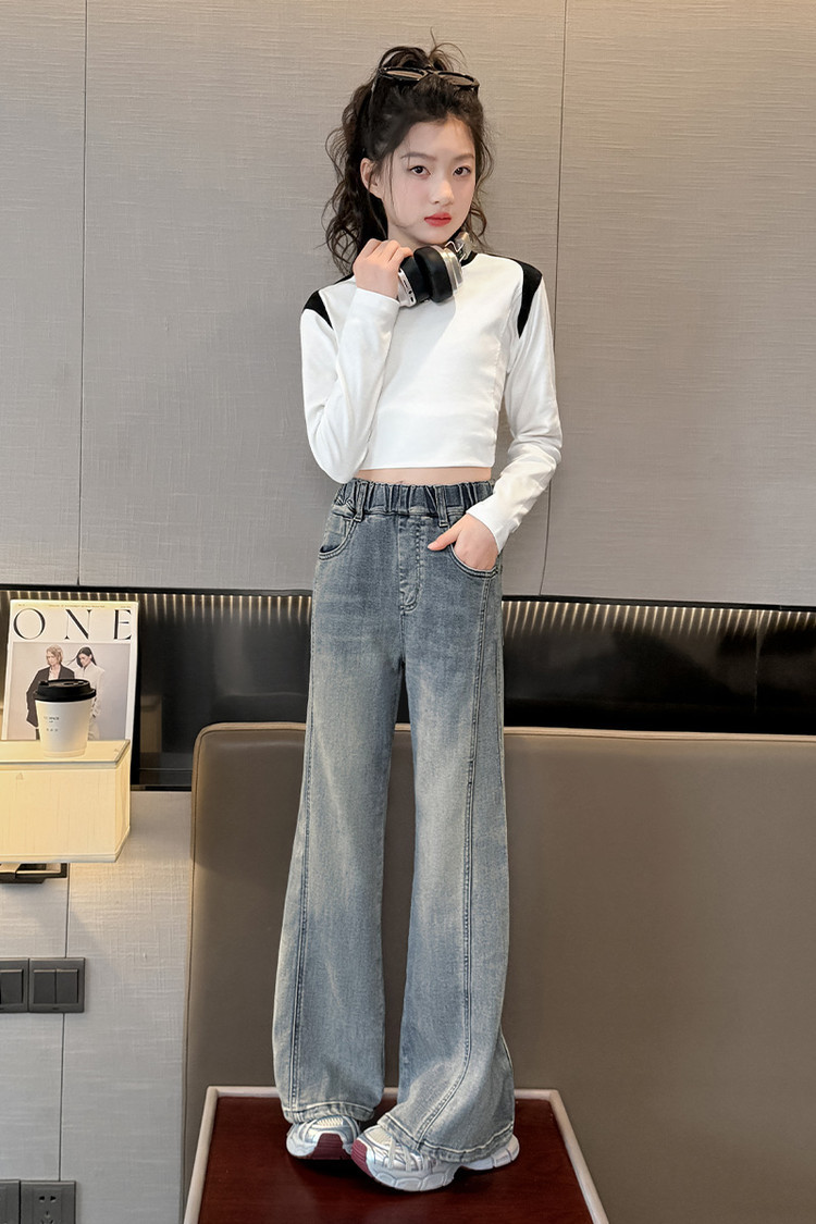 Men's Clothing Vintage Blue Flared Jeans For Kids - Stretchable Waistband, Comfortable Denim Fabric, Unisex Design For Boys & Girls (120cm-170cm)_voghion.com