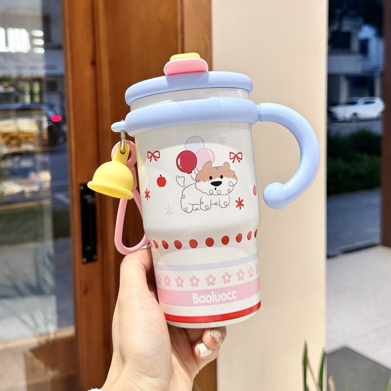高颜值水杯女生陶瓷涂层内胆保温杯家用保冷咖啡杯双饮吸管杯子|undefined