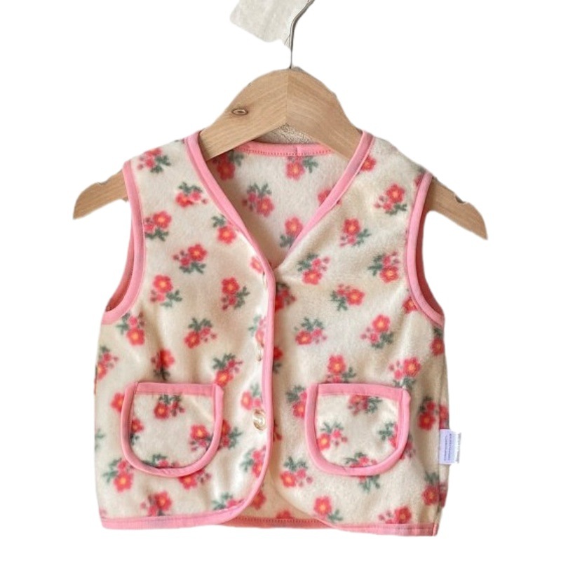 Bebé bebé primavera y otoño floral de terciopelo de doble cara de un solo pecho ropa exterior chaleco niños y niñas bebé niños chaleco caliente