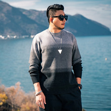 加肥加大毛衣圆领宽松肥佬大码男装胖子针织衫渐变色潮胖秋冬