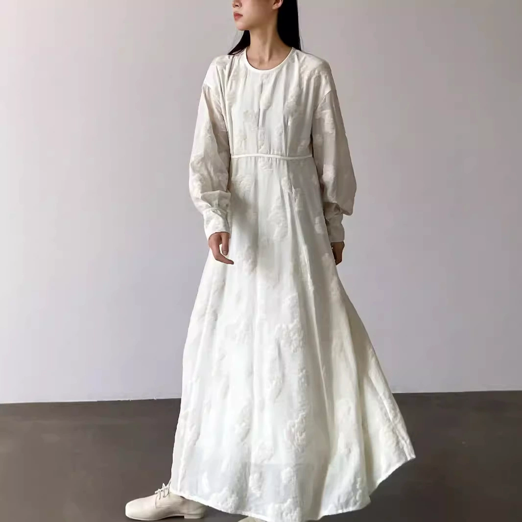 Сухие журавли осенние и зимние ретро ленивая атмосфера жаккардовое платье повседневная тонкая свободная юбка для женщин