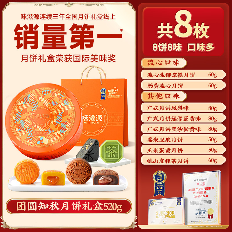 味滋源双层提篮广式月饼礼盒冰皮豆沙老式五仁中秋送长辈批发|undefined