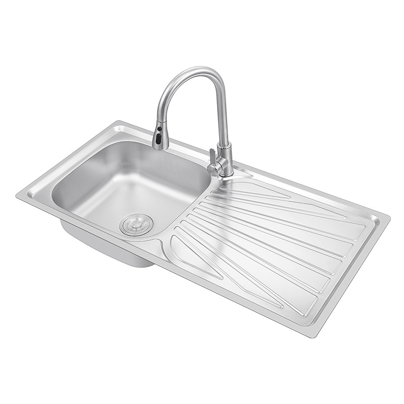 Fregadero de cocina monocuba de acero inoxidable con tabla de trabajo, para cocina image 10