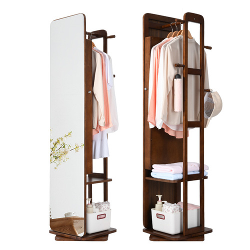 Solid wood dressing mirror, fitting mirror, full-length mirror, floor-to-ceiling mirror with makeup cabinet, clothes hanger, integrated storage, bedroom, home