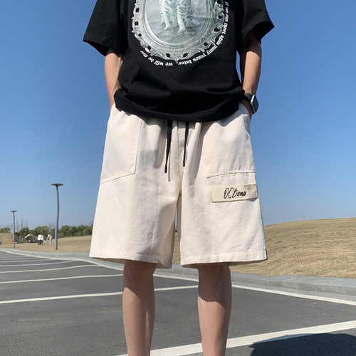 Summer Workwear Shorts for Men: Loose-Fit, Straight-Leg, Pure Cotton, Trendy Streetwear Style—Casual Mid-Length & Cropped Pants with a Cool, Edgy Japanese Vibe