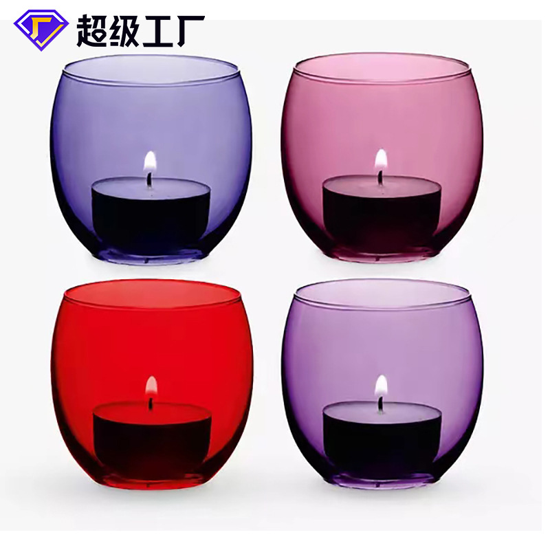 De estilo europeo de vidrio de color redondo candelero vela cena transparente retro hogar a prueba de viento cubierta de la vela adornos de estilo chino