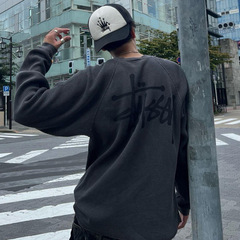 クロスボーダー供給 STU スチューシー ビッグレタープリントデザイン ラグランスリーブ ワッフル ラウンドネック 長袖 Tシャツ 男女兼用 トレンド