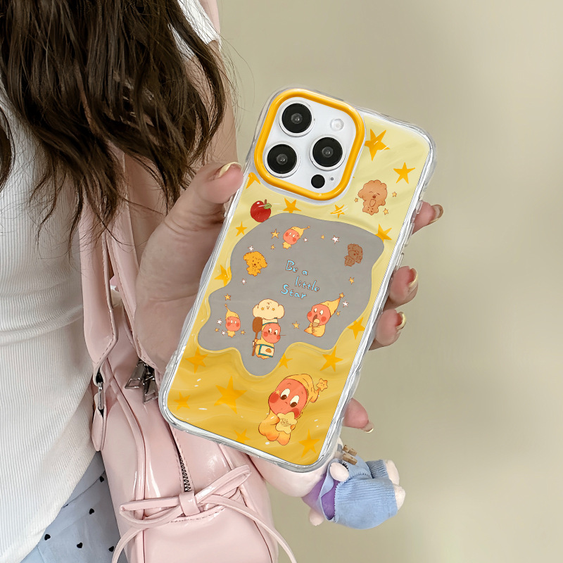 星星人款波浪镜子适用苹果16/15/iphone13promax华为补妆镜手机壳|undefined
