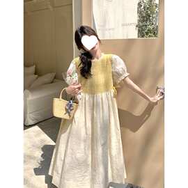 码2-300斤胖温柔好看甜美印花休闲长裙法式泡泡袖连衣裙女2