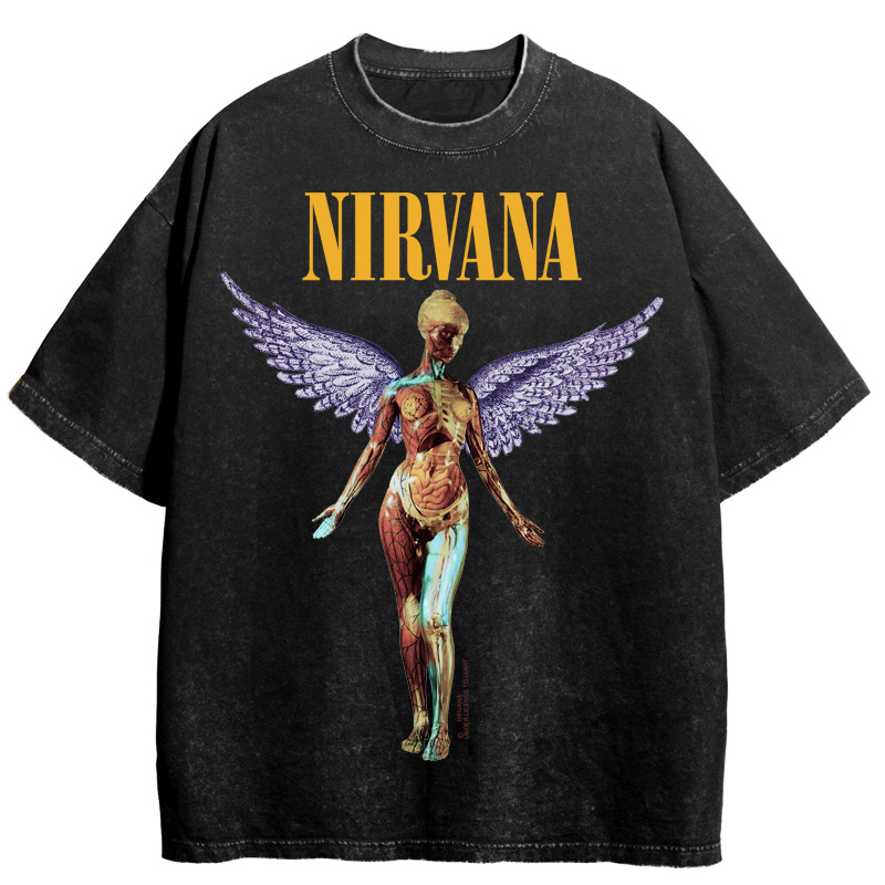 Nirvana banda de rock Nirvana Cobain cocoburn apenado lavado vintage batik camiseta suelta