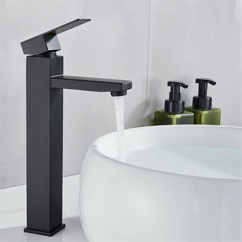 304 stainless steel counter basin faucet bathroom bathroom hot and cold black high Square washbasin faucet