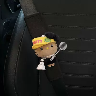 Cute Kitty Anti-Wear Clothing | Seat belt shoulder pad - yellow-hat-badminton-set-black-bean-eyes-kt-standard
