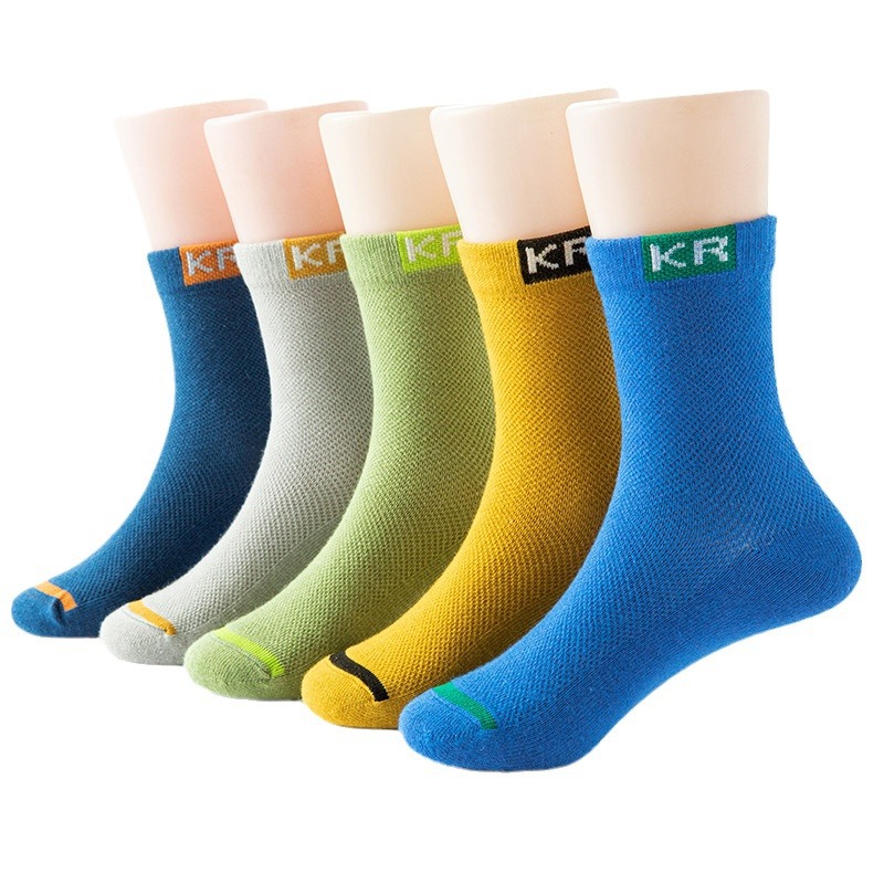 Boys' summer spring and autumn KR letter pattern boys' deodorant socks wholesale children's socks spring and summer thin A cotton mid-calf