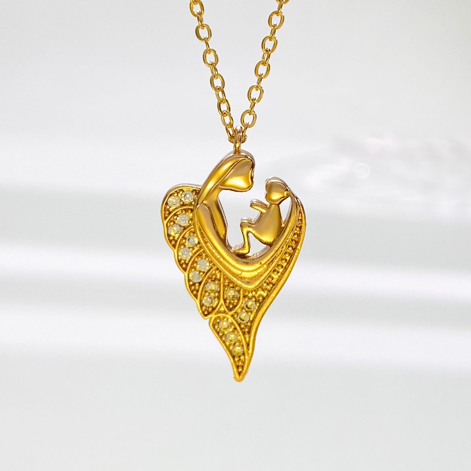Copper Material Mother'S Day Festival Human, Heart Shape Pattern Copper MAMA Human Heart Shape Plating Inlay Zircon Pendant Necklace