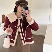 时尚大翻领羊羔毛外套女秋冬季韩版宽松加厚皮毛一体机车服高级感