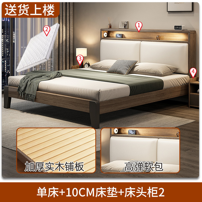 实木床1.8x2米双人床1.5米家用小户型出租房民宿1.2m单人床架|undefined