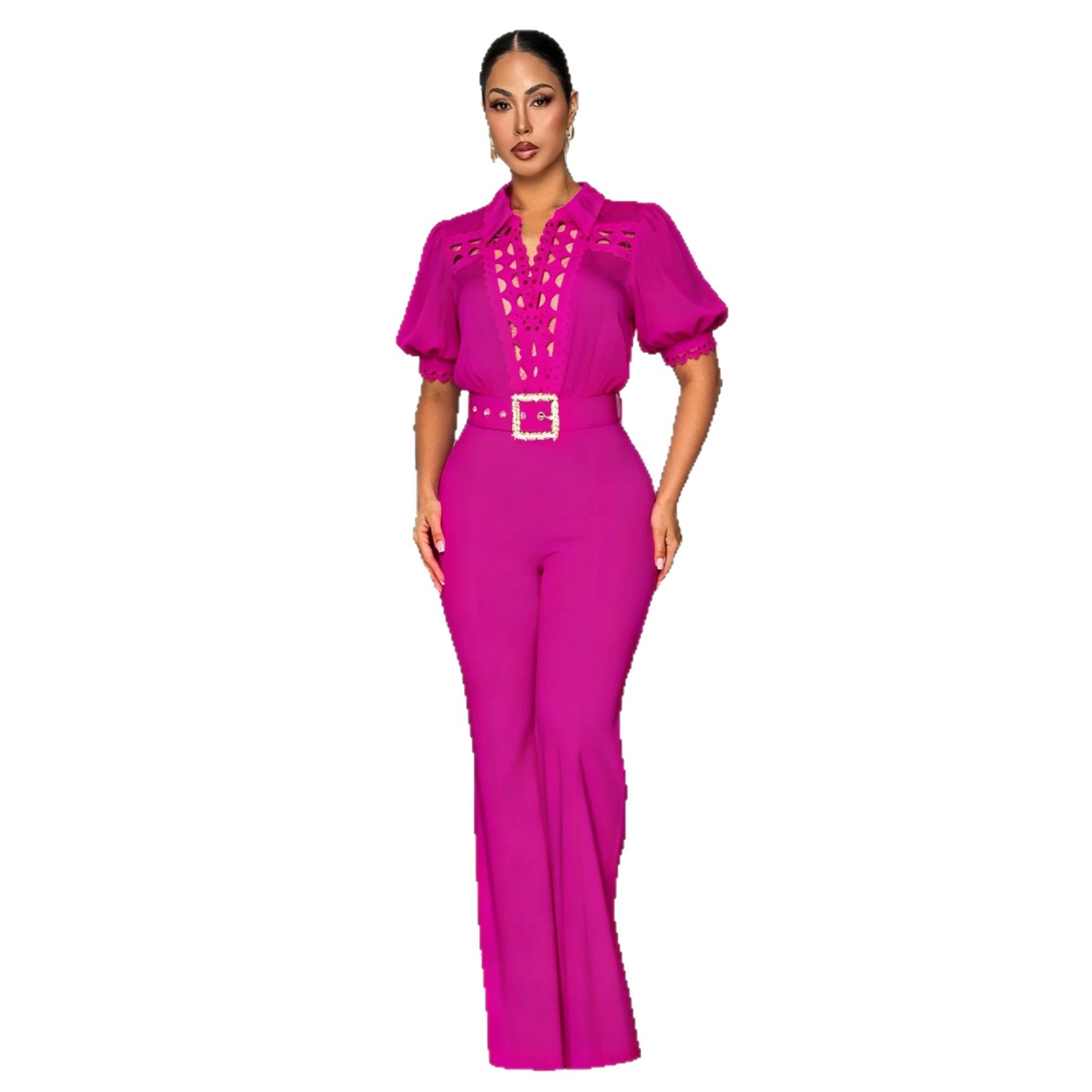 AJ4505 suministro transfronterizo de ropa de mujer europea y americana elegante personalidad de encaje empalmado correa pantalones de piernas anchas