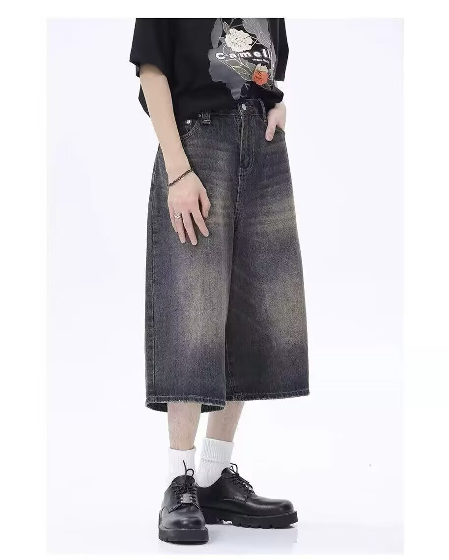 Pantaloncini in denim uomo vintage washed taglio largo diritto_voghion.com