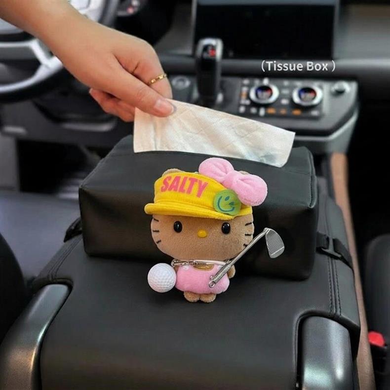 Car Tissue Box for Women, Cute Kt Car Tissue Holder, Hanging Seat Back Bowknot Car Decoration