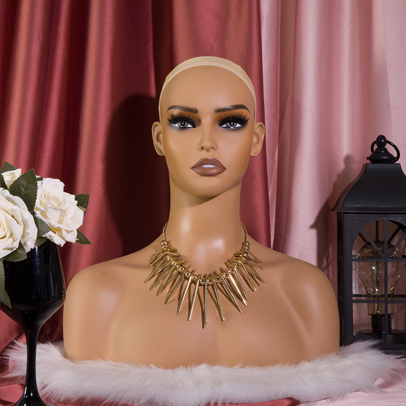 欧米の女性のかつらの頭の型のmannequin headの半身の両肩のPVCのモデルの特頭は展示の道具を撮影します。|undefined
