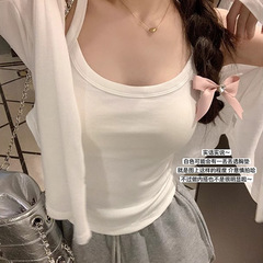 爆発的なネットレッドU襟ストラップベスト女性固定カップマットの外には、痩せたサビの純色のベストを着ています