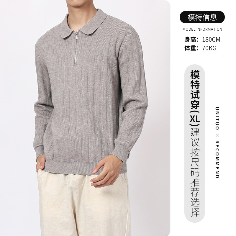 Camisas de punto con cremallera vertical de alta calidad para hombres, camisas de polo de manga larga, suéter para hombres.