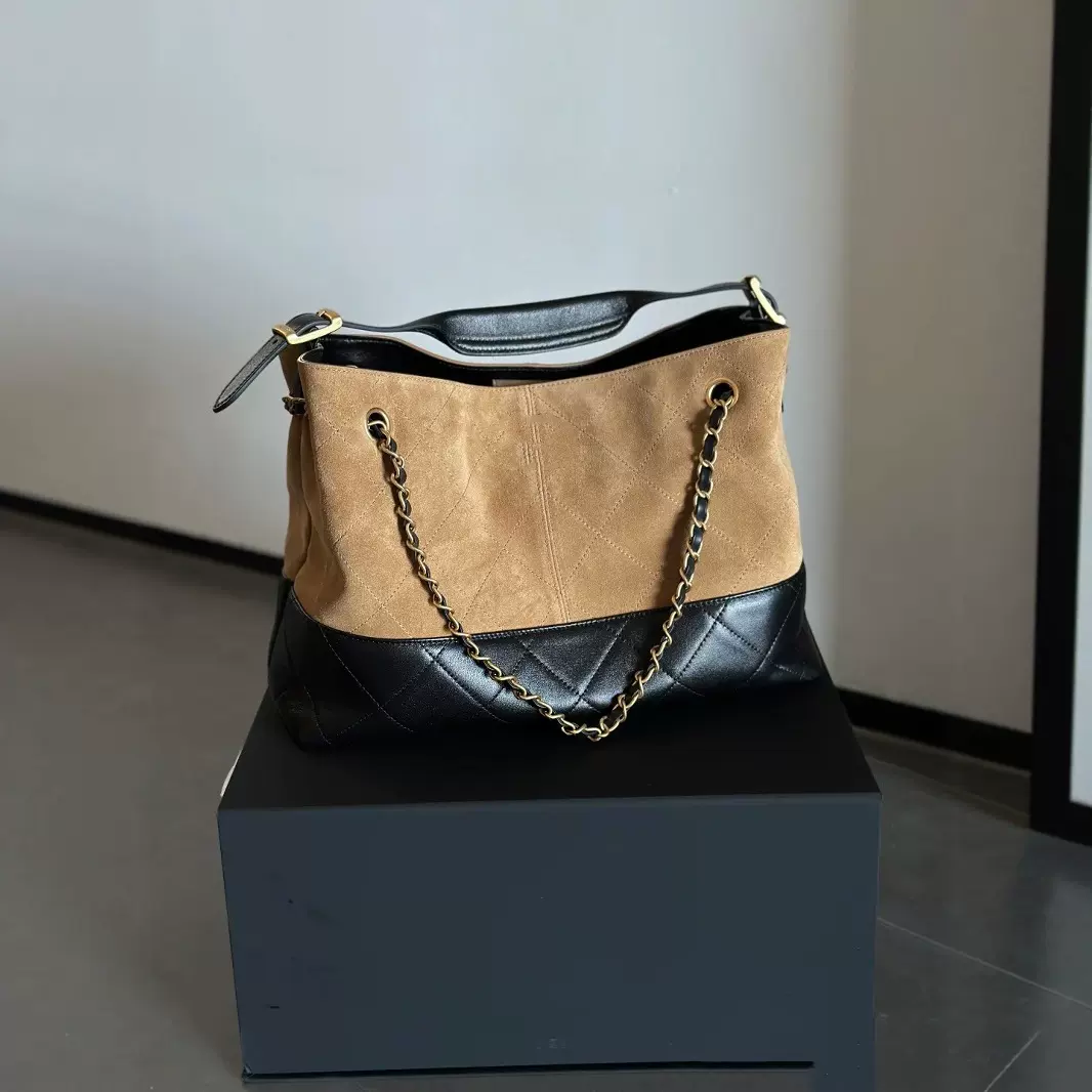 25a hobo包香奶奶双拼色麂皮hobo托特包tote包购物袋真皮女包横板