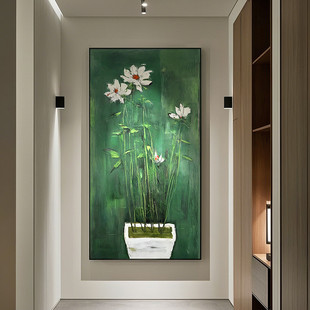 "Green Shadow" Chang Yu Abstract Flower Bonsai Entrance Hanging Painting Oil Painting Peacock Green Still Life Plant Corridor Painting