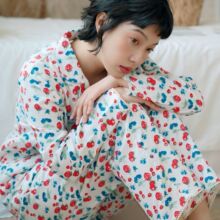 跨境出口印花睡衣女款高级感纯棉家居服大码长袖套装薄款纱布夏天