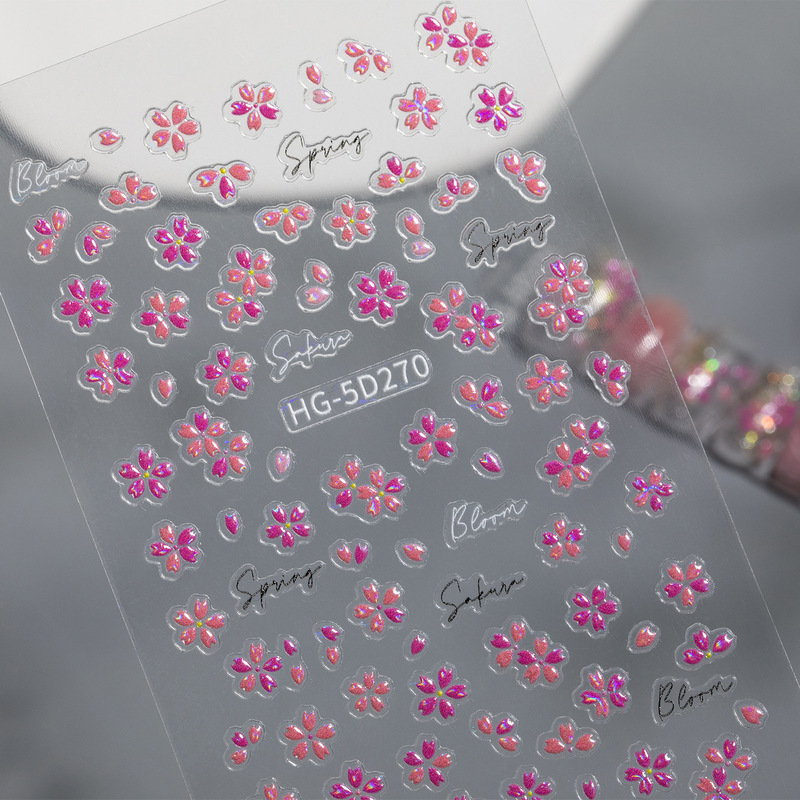 春の絵の花ネイルステッカーエンボス加工立体絶妙な油絵野生の花ネイルアートステッカージュエリー HG スタイル|undefined