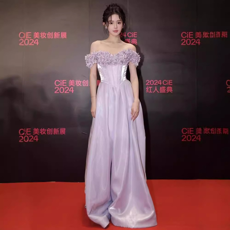 Violet Flower Series One-Shoulder Spring Bridal Engagement Wedding Toasting Dress New Evening Host Dress Violet Flower Series One-Shoulder Spring Bridal Engagement Wedding Toasting Dress New Evening Host Dress