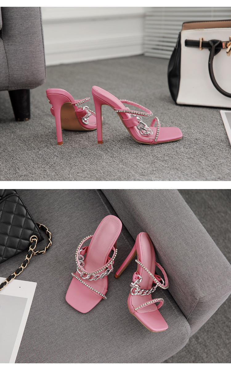 metal chain rhinestone stiletto sandals and slippers nihaostyles wholesale clothing NSSO92129