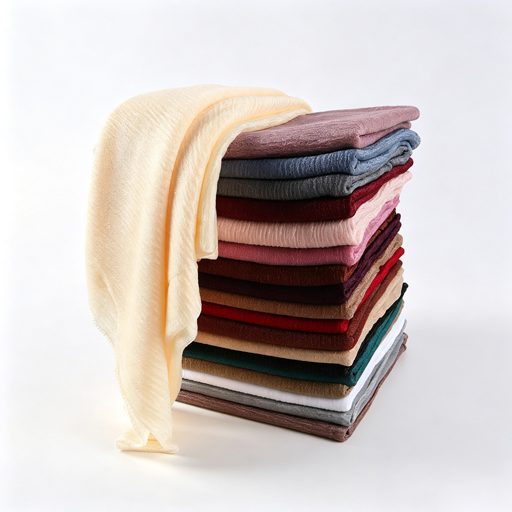 New cross-border product in stock: solid color, breathable, soft, pleated, slightly elastic, versatile scarf, headscarf, shawl, long scarf