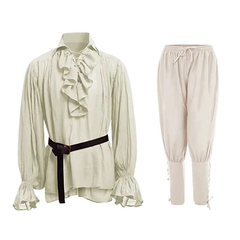 Medieval Shirt with Pleats, Gothic Steampunk Victorian Pirate Cosplay Costume, Men's Top and Pants Medieval Shirt with Pleats, Gothic Steampunk Victorian Pirate Cosplay Costume, Men's Top and Pants