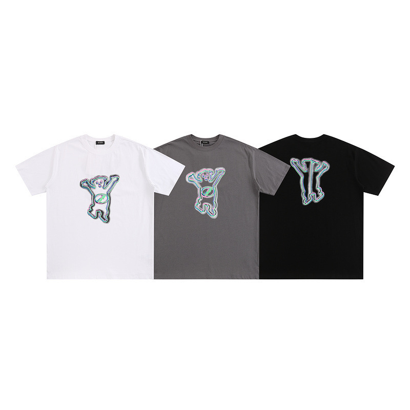 Niche Summer New We11 Phantom Colorfulful Neon Bear Print Men's and Women's Trendy Fashion Casual T-Shirt Tops