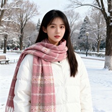 粉色2025新款围巾女秋冬季韩系氛围感百搭旅游格子披肩围脖保暖厚