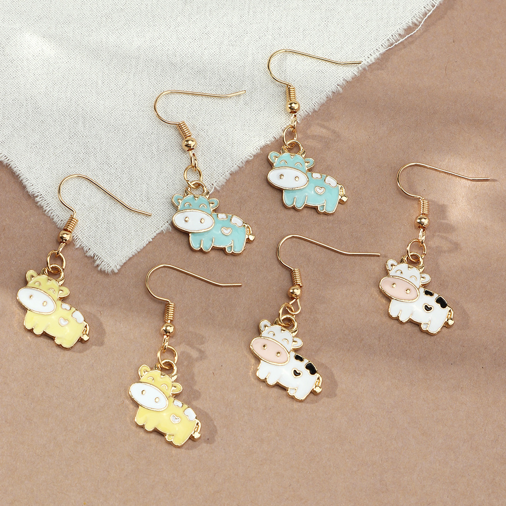 Cartoon Alloy Dripping Oil Soft Cute Little Cow Earring Ear Jewelry display picture 6