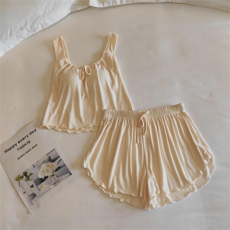 Modal Pajamas for Women, Summer Camisole Shorts Set, Thin, Sweet and Sexy, with Chest Pads, Home Wear Wholesale Modal Pajamas for Women, Summer Camisole Shorts Set, Thin, Sweet and Sexy, with Chest Pads, Home Wear Wholesale